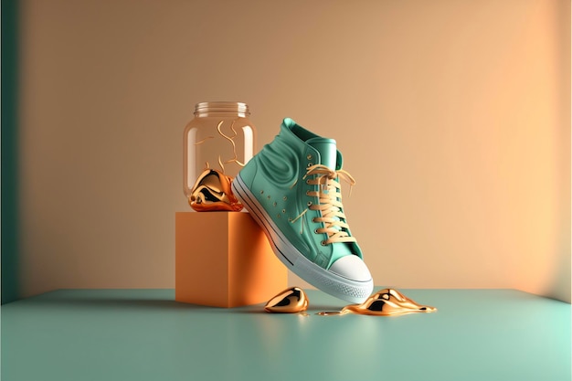 Pair of sneakers sitting on top of a table generative ai