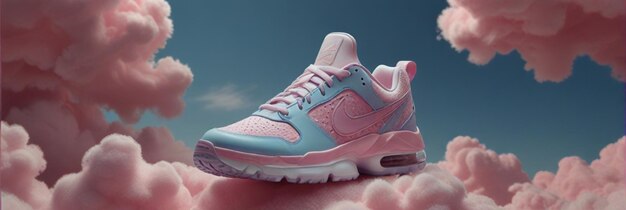 a pair of sneakers with a pink shoe that sayss on it