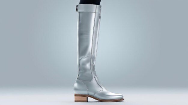 A pair of stylish silver highheeled boots for women
