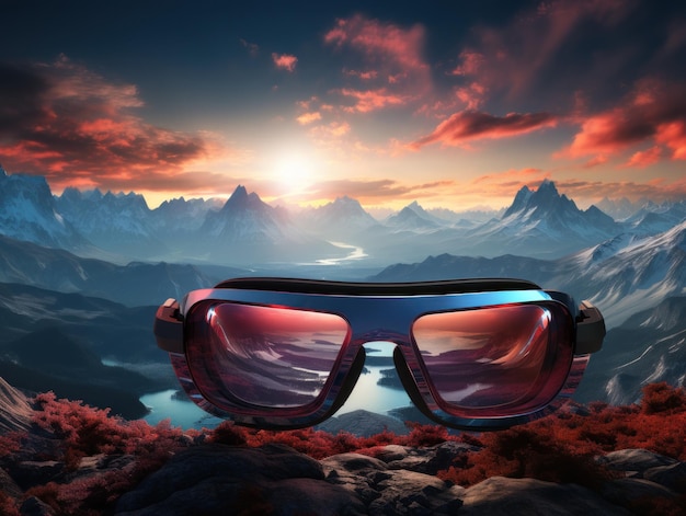 A pair of sunglasses on a rocky mountain top