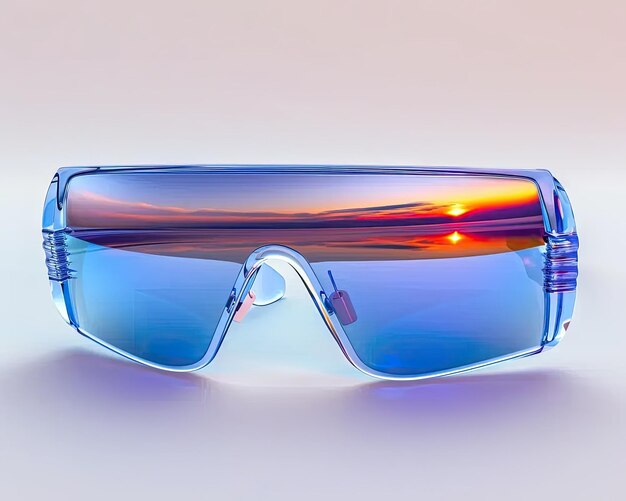 A pair of sunglasses with blue mirrored lenses