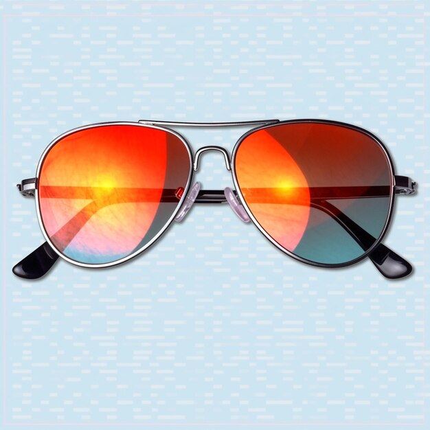 A pair of sunglasses with orange tinted lenses and the word " sunset " on the top.