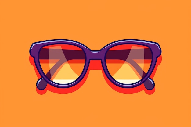 A pair of sunglasses with a purple frame on an orange background.