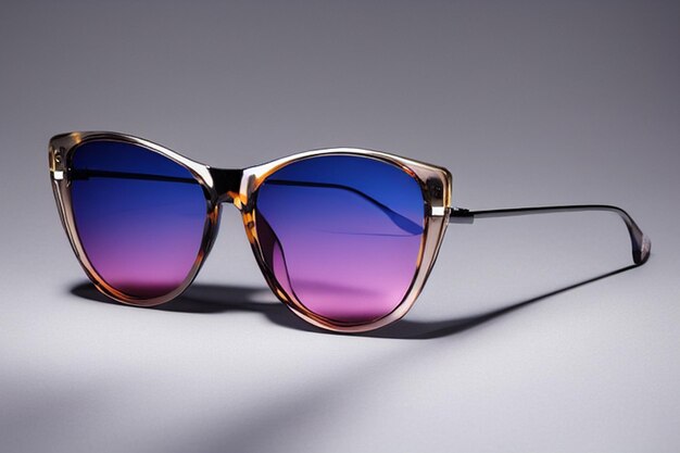 A pair of sunglasses with purple tinted lenses