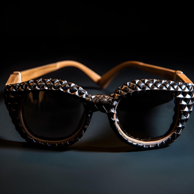 A pair of sunglasses with spikes on the front and the word rock on the bottom.