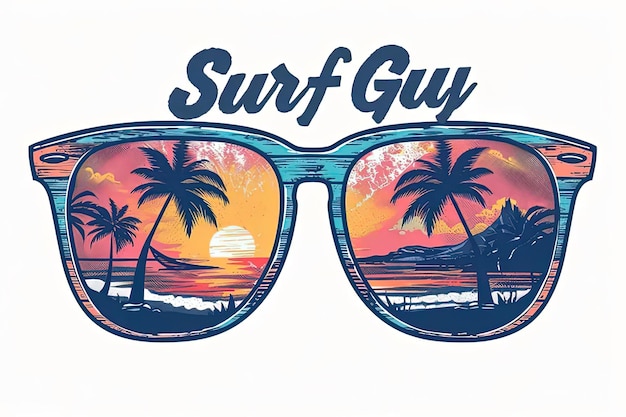 Photo a pair of sunglasses with the words surf guy on them