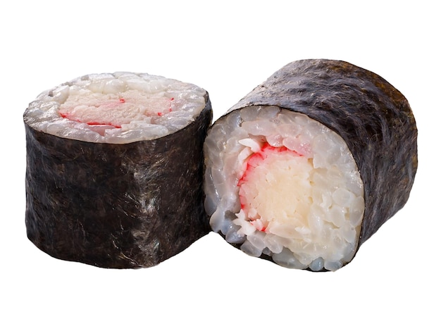 Pair of Sushi roll on the white background Closeup of delicious japanese food with sushi roll