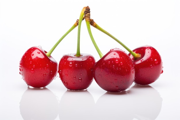 Pair of sweet cherry fruits with stems