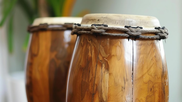 Photo a pair of traditional african drums the drums are made of wood and have a rawhide head