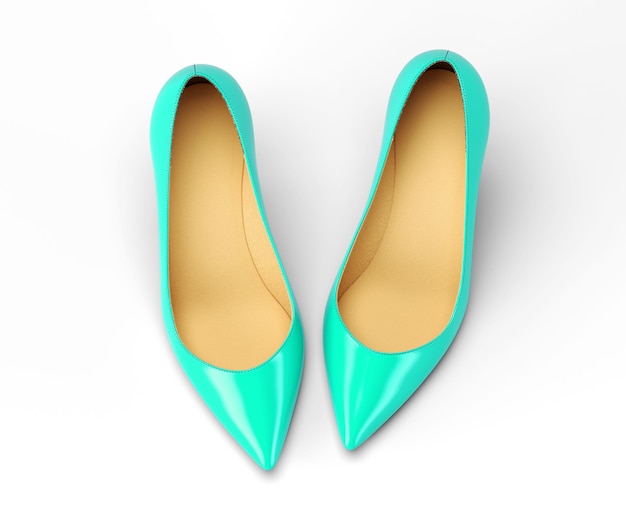 A pair of turquoise women's shoes top view 3D rendering illustration