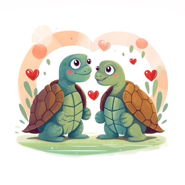 A pair of turtles in love in a flat style Greeting card for Saint Valentine39s Day