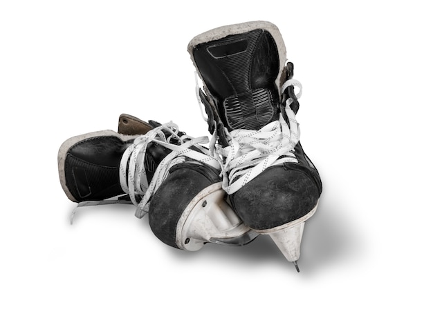 Pair of Used Black Ice Hockey Skates, Isolated on Transparent Background