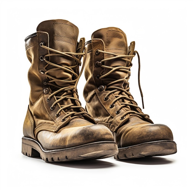 Pair of veteran boots on white background