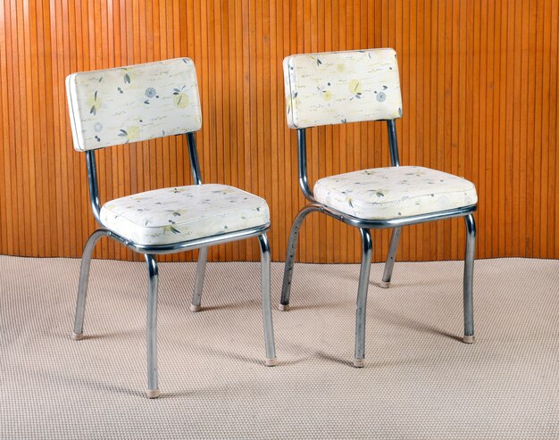 Pair of Vintage Metal and Patterned Kitchen Chairs