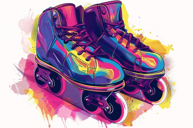 Photo a pair of vintage retro roller skates illustration