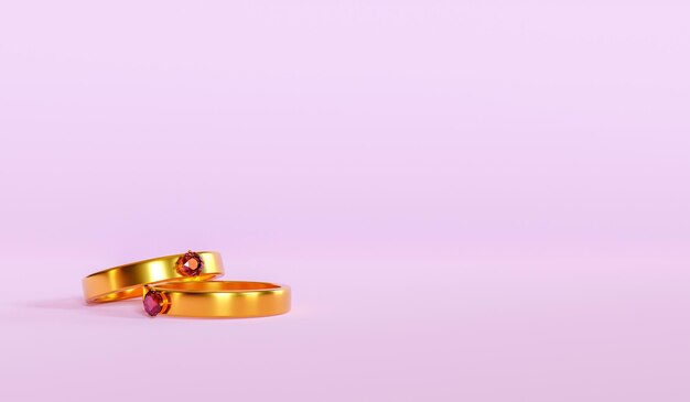 A pair wedding ring with a pink background and empty space