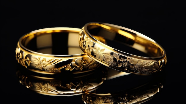 A pair of wedding rings black background