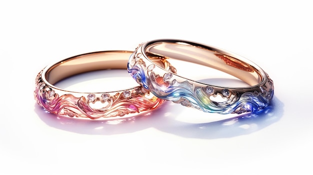 Pair of Wedding Rings in Watercolor Style Isolated