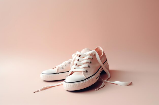 A pair of white converse shoes on a pink background