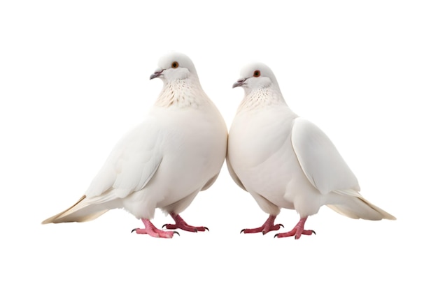 A pair of white doves are making love while sitting on a tree branch