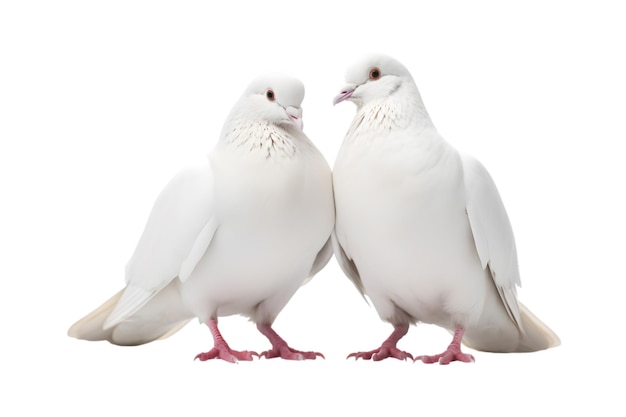 A pair of white doves are making love while sitting on a tree branch