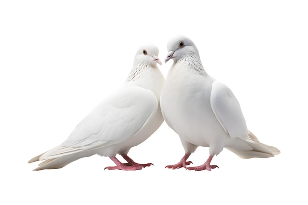 A pair of white doves are making love while sitting on a tree branch