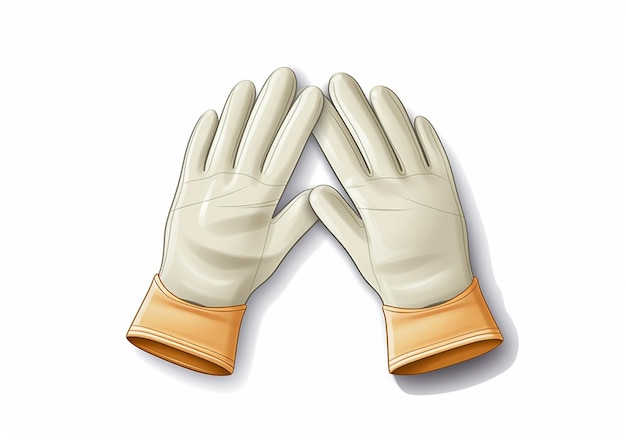 Pair of white gloves with orange wristbands on a white background generative ai