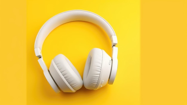 A pair of white headphones on a yellow background