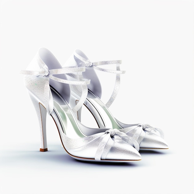 A pair of white shoes with a bow on the top.