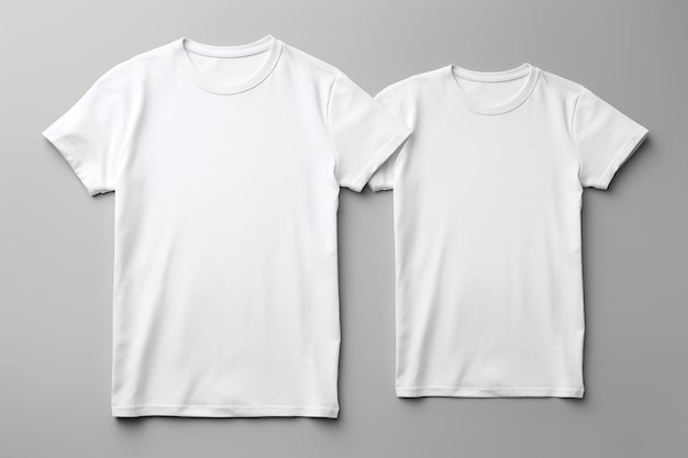 a pair of white t shirts on a gray background