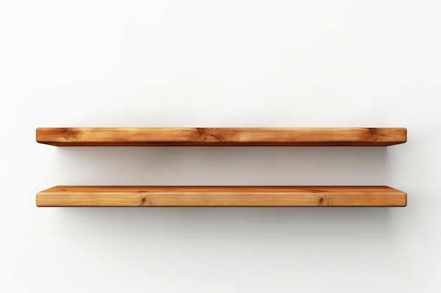 Photo pair of wooden shelves aligned on a white or clear surface png transparent background