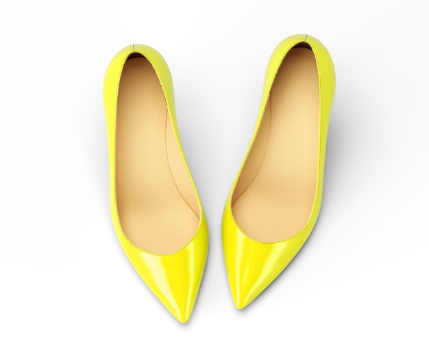 A pair of yellow womens shoes top view 3D rendering illustration