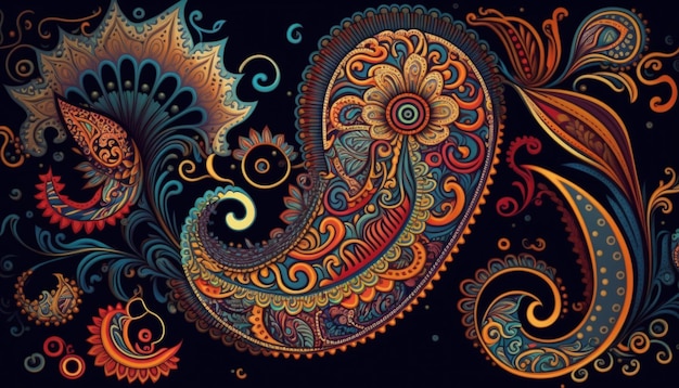 Paisley patterns with bold colors. AI generative.