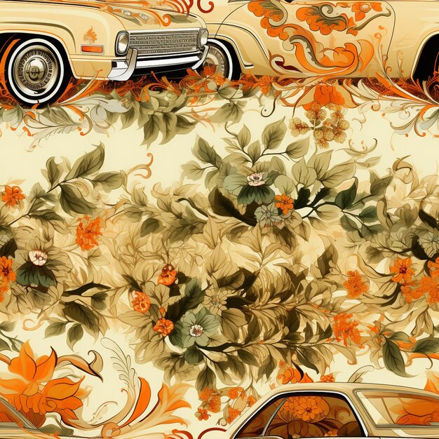 Foto fusione tra paisley e vintage cars