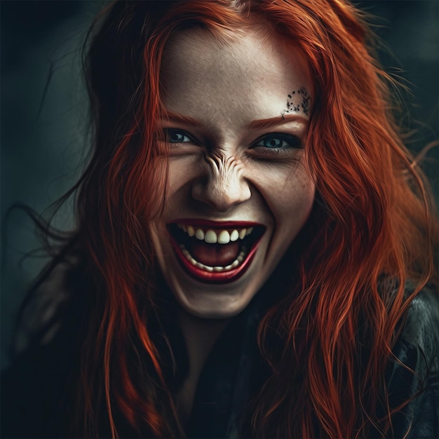 A paiting of a woman with red hair and a smile