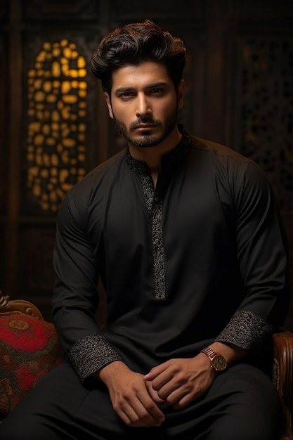 Pakistaanse mannen dragen virtuele fotoshoot Kurta Shalwar