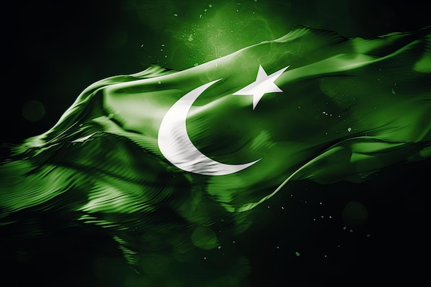 Pakistaanse vlag bokeh achtergrond met overwinning islamitisch symbool generatieve AI