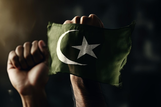 Pakistaanse vlag bokeh achtergrond met overwinning islamitisch symbool generatieve AI