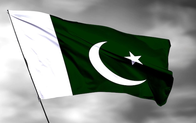 Foto pakistan 3d wapperende vlag en grijze wolk achtergrond afbeelding
