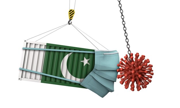 Pakistan cargo container colides with coronavirus d rendering