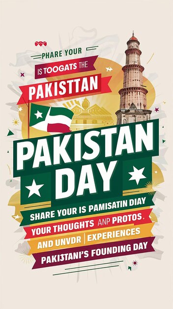 Foto pakistan day met minar e pakistan social media post sjabloon