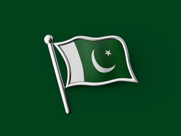 Значок флага Пакистана изолирован на зеленом фоне с теневой 3d иллюстрацией