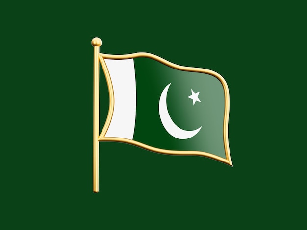 Photo pakistan flag gold badge isolated on a green background 3d illustration