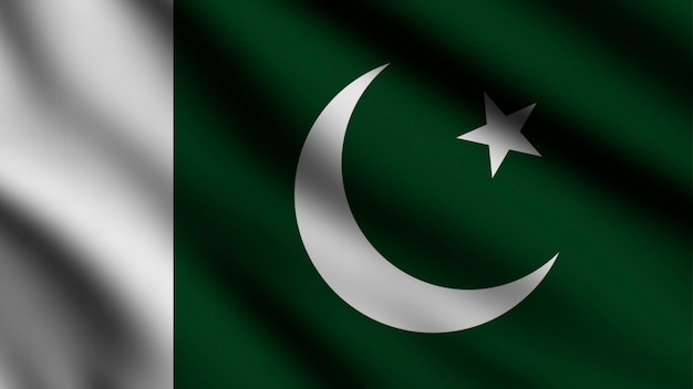 Pakistan flag waving in the wind with 3d style background