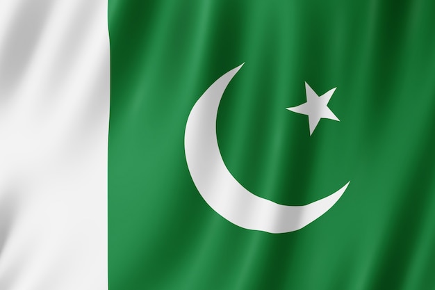 Bandiera del pakistan che sventola nel vento.