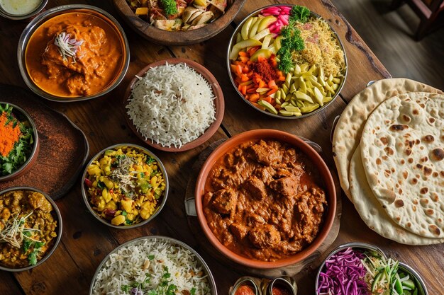 Pakistan food arrangement above view