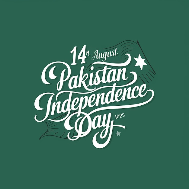 写真 パキスタン独立記念日 8月14日 パキスタン国旗 カリグラフィー
