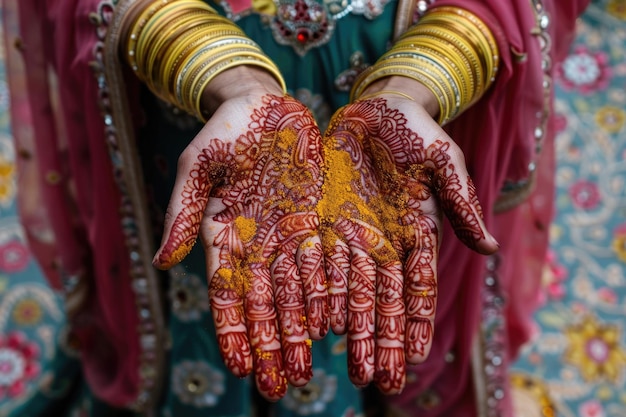 Pakistan Indian bride showing hand mehndi design Islamabad Pakistan 01 October 2019