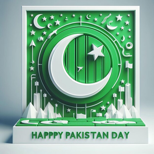 Foto pakistan onafhankelijkheidsdag 3d achtergrond vlag stijl met tekst ai gegenereerd