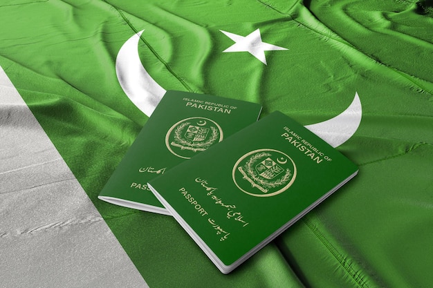 Pakistan paspoort op de vlag van hun land top view